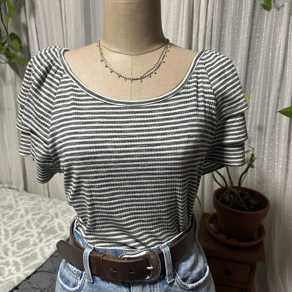 Wrangler Black and White Striped Short Sleeve Top